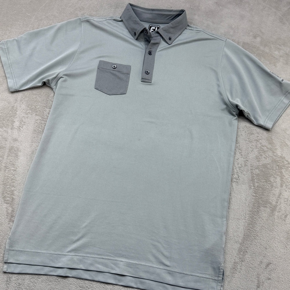 FootJoy Polo Shirt Mens XL Gray Athletic Fit Stretch TPC San Antonio Logo Pocket